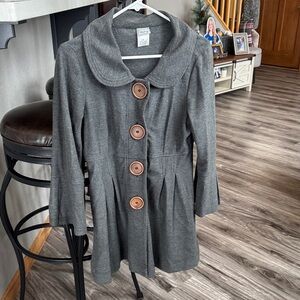 Daytrip Gray Long-Sleeve Fit-and-Flare Coat with Brown Buttons